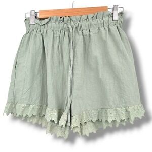 Blue Rain Francesca's Lace Trim Shorts Paperbag‎ Waist Green Cotton S